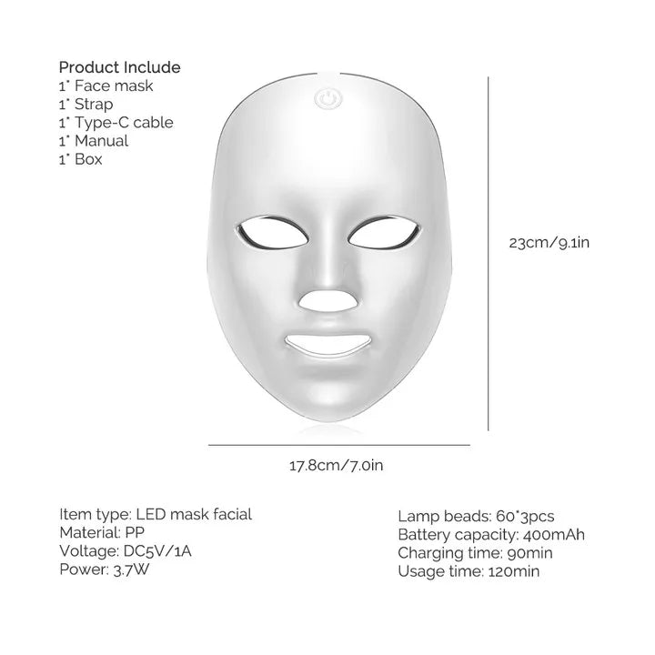 7 Colors Photon Facial LED Mask Red Light Anti-Wrinkle Rejuvenation Skin Care LED Face Mask Beauty SPA Ance Repair Skin Brighten